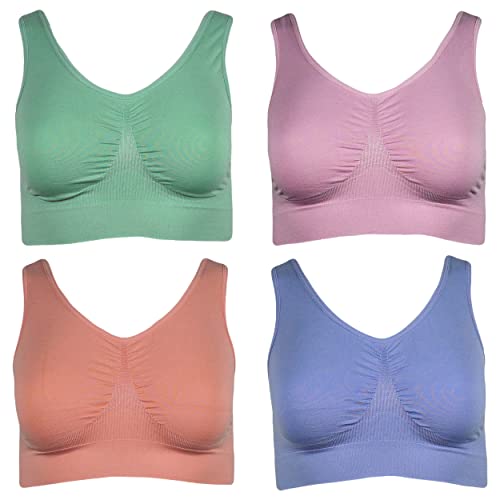 4er Pack Damen Komfort BH Seamless Bustier Top Shirt BH, Blau L von J-Line