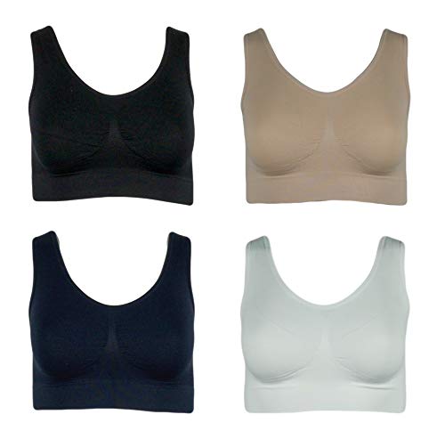 4er Pack Damen Komfort BH Seamless Bustier Top Shirt BH, Größe:2XL, Farbe:Weiß von J-Line