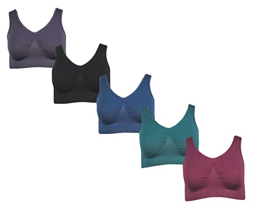 5er Pack Damen Komfort BH Seamless Bustier Top Shirt BH Komfortträger, Lila L von J-Line