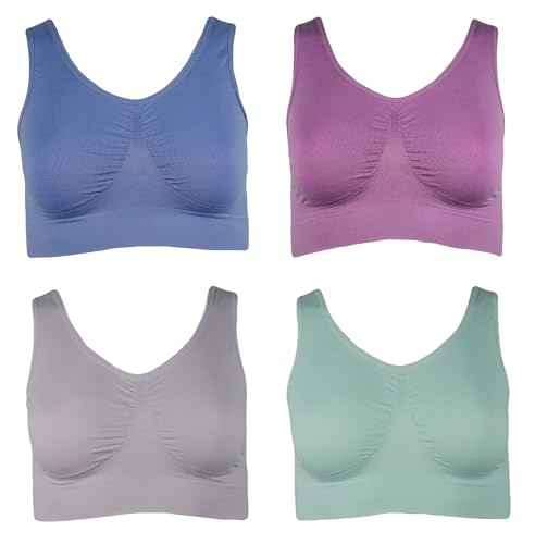 J-line 4er Damen Komfort Bustier Schlaf BH ohne Bügel nahtlos Soft Bra Bralette, Größe:2XL, Farbe:Mint von J-line