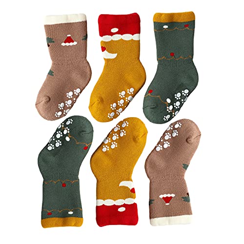 J Poqobog Baby Anti Rutsche socken Baumwollsocken Mädchen stoppersocken Kinder kindersocken Jungen Babysocken krabbelsocken warmhalten 3/6Paar (weihnachtlich-2, 6-12 Monate) von J Poqobog