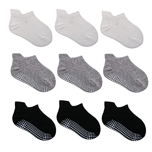 J Poqobog Baby Jungen Stoppersocken Mädchen Socken Rutschfeste Söckchen abs rutschfeste Kleinkinder Kinder Anti Rutsch Socken Sportsocken antirutsch (0-6 Monate, schwarz weiß grau) von J Poqobog