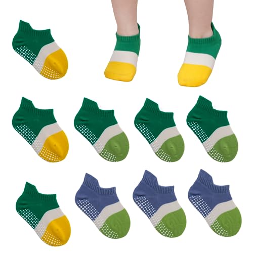 J Poqobog Baby Jungen Stoppersocken Mädchen Socken Rutschfeste Söckchen abs rutschfeste Kleinkinder Kinder Anti Rutsch Socken Sportsocken antirutsch (4-7 Jahre, grün) von J Poqobog