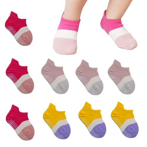 J Poqobog Baby Jungen Stoppersocken Mädchen Socken Rutschfeste Söckchen abs rutschfeste Kleinkinder Kinder Anti Rutsch Socken Sportsocken antirutsch (6-12 Monate, rosa) von J Poqobog