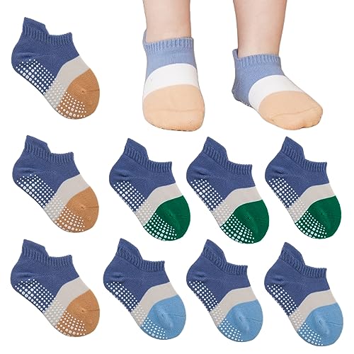 J Poqobog Baby Jungen Stoppersocken Mädchen Socken Rutschfeste Söckchen abs rutschfeste Kleinkinder Kinder Anti Rutsch Socken Sportsocken antirutsch (4-7 Jahre, blau) von J Poqobog