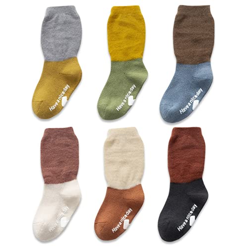 J Poqobog Kleinkind Baby Mädchen Jungen Socken stoppersocken kinder Baumwolle abs rutschfeste kindersocken Baby antirutschsocken(0-6 Monate, Farbabstimmung 6 Paar) von J Poqobog