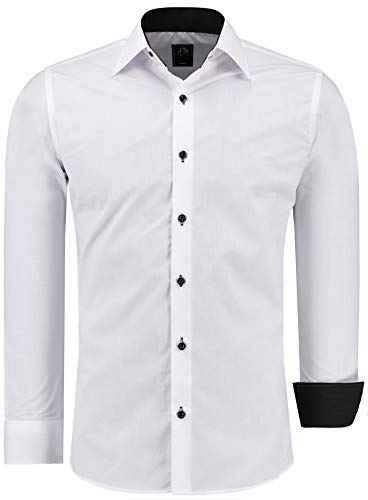 J'S FASHION Herren-Hemd - Slim-Fit - Langarm-Hemd Freizeithemd - Bügelleicht - Weiß mit Kontrast M von J'S FASHION