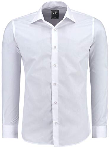 J'S FASHION Herren-Hemd - Slim-Fit - Langarm-Hemd Freizeithemd - Bügelleicht - 1-Weiß XL von J'S FASHION