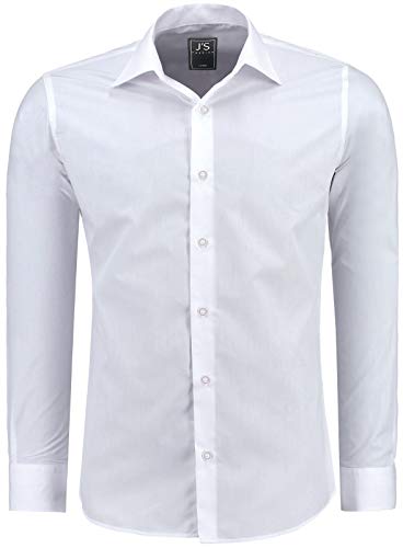 J'S FASHION Herren-Hemd - Slim-Fit - Langarm-Hemd Freizeithemd - Bügelleicht - 1-Weiß XXL von J'S FASHION