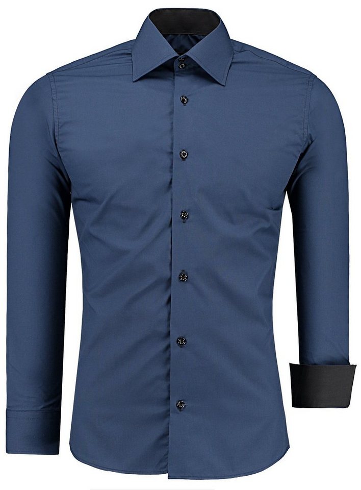 J'S FASHION Businesshemd JS12105 Slim Fit Langarm Herren Hemd mit farblich abgesetzten Elementen, Langarm Kentkragen Uni von J'S FASHION
