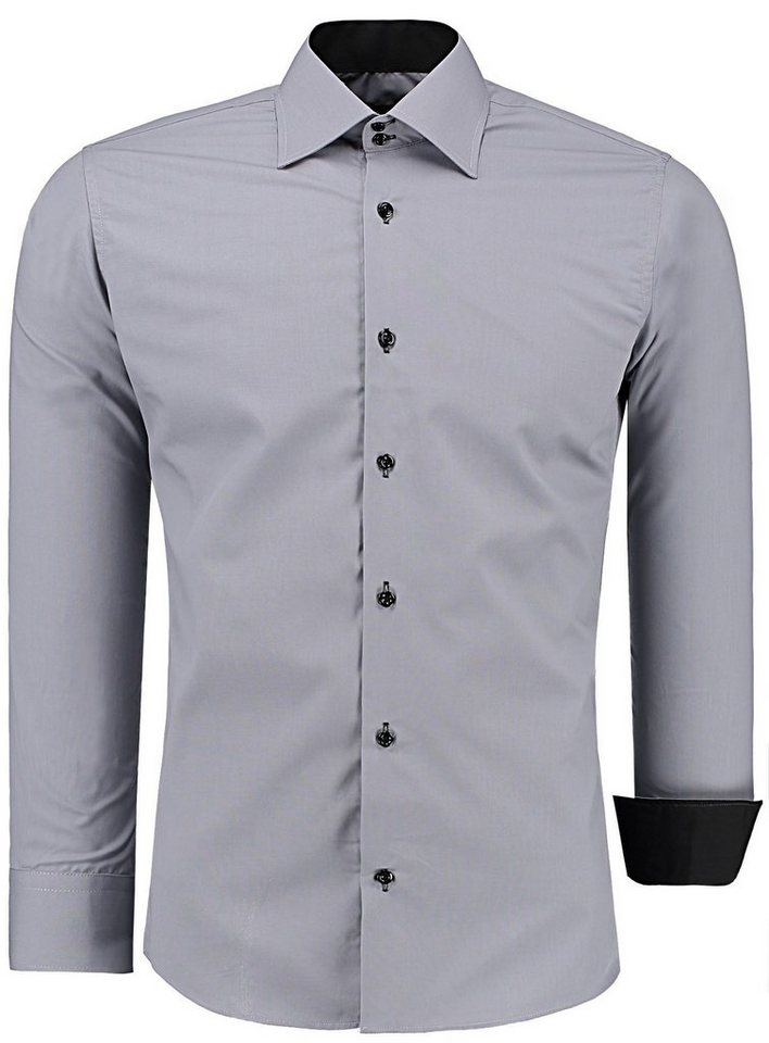 J'S FASHION Businesshemd JS12105 Slim Fit Langarm Herren Hemd mit farblich abgesetzten Elementen, Langarm Kentkragen Uni von J'S FASHION