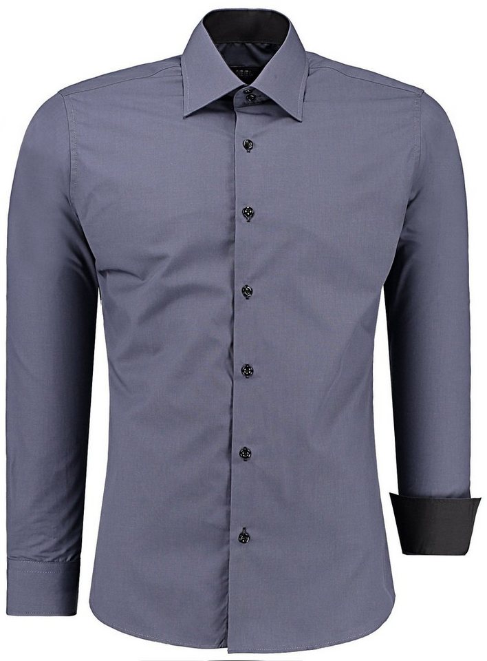 J'S FASHION Businesshemd JS12105 Slim Fit Langarm Herren Hemd mit farblich abgesetzten Elementen, Langarm Kentkragen Uni von J'S FASHION