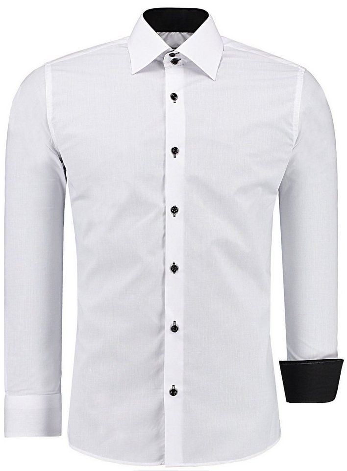 J'S FASHION Businesshemd JS12105 Slim Fit Langarm Herren Hemd mit farblich abgesetzten Elementen, Langarm Kentkragen Uni von J'S FASHION