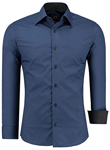 J'S FASHION Herren-Hemd - Slim-Fit - Langarm-Hemd Freizeithemd - Pflegeleicht Bügelleicht - Navyblau 6XL von J'S FASHION