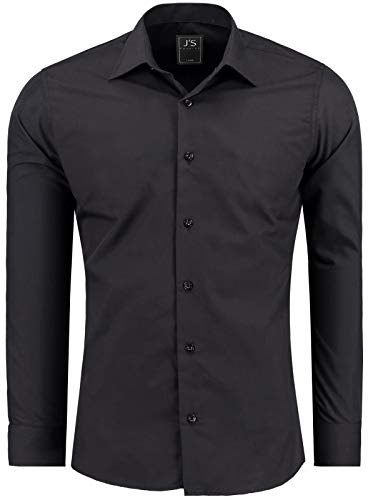 J'S FASHION Herren-Hemd - Slim-Fit - Langarm-Hemd Freizeithemd - Pflegeleicht Bügelleicht - 1-Schwarz 3XL von J'S FASHION