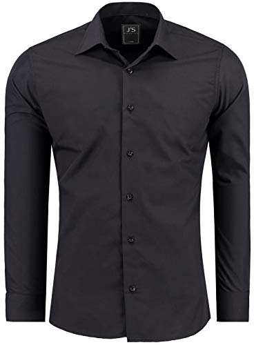 J'S FASHION Herren-Hemd - Slim-Fit - Langarm-Hemd Freizeithemd - Bügelleicht - 1-Schwarz 5XL von J'S FASHION