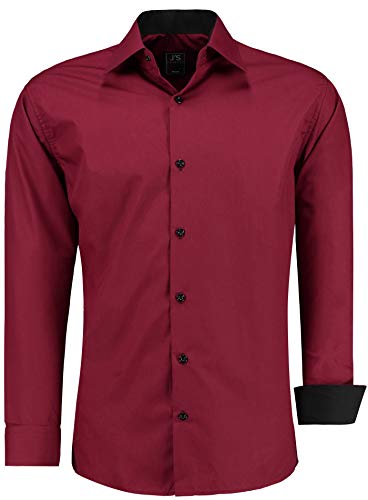 J'S FASHION Herren-Hemd - Slim-Fit - Langarm-Hemd Freizeithemd - Bügelleicht - Bordeauxrot 3XL von J'S FASHION