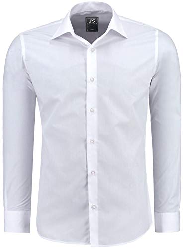 J'S FASHION Herren-Hemd - Slim-Fit - Langarm-Hemd Freizeithemd - Pflegeleicht Bügelleicht - 1-Weiß 3XL von J'S FASHION