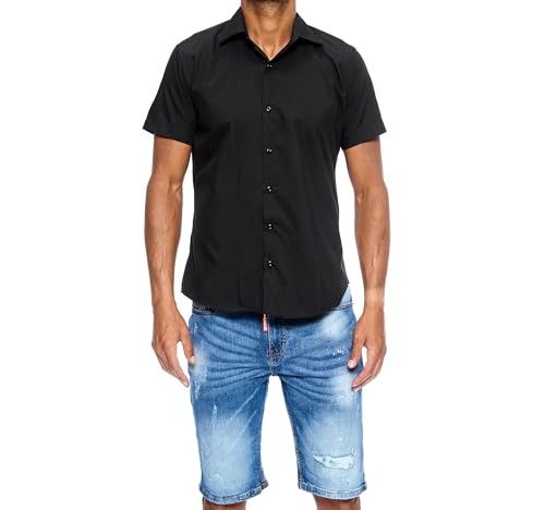 J'S FASHION Herren-Hemd - Slim-Fit - Kurzarm-Hemd Freizeithemd - Bügelleicht - 1-Schwarz L J'S FASHION Herren-Hemd - Slim-Fit - Kurzarm-Hemd Freizeithemd - Bügelleicht - 1-Schwarz L von J'S FASHION
