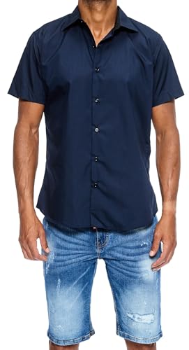 J'S FASHION Herren-Hemd - Slim-Fit - Kurzarm-Hemd Freizeithemd - Bügelleicht - Dunkelblau M von J'S FASHION
