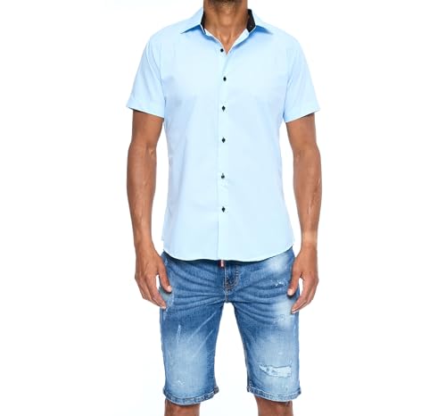 J'S FASHION Herren-Hemd - Slim-Fit - Kurzarm-Hemd Freizeithemd - Bügelleicht - Hellblau XL von J'S FASHION