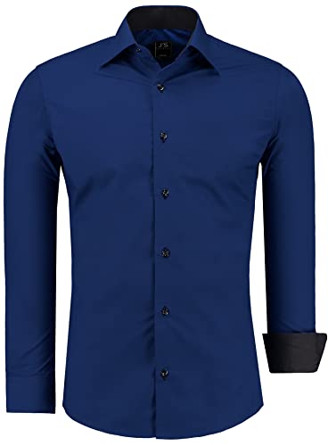 J'S FASHION Herren-Hemd - Slim-Fit - Langarm-Hemd Freizeithemd - Pflegeleicht Bügelleicht - Blau 5XL von J'S FASHION