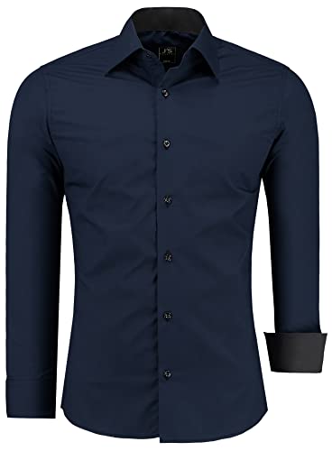 J'S FASHION Herren-Hemd - Slim-Fit - Langarm-Hemd Freizeithemd - Pflegeleicht Bügelleicht - Dunkelblau XXL von J'S FASHION