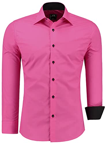 J'S FASHION Herren-Hemd - Slim-Fit - Langarm-Hemd Freizeithemd - Pflegeleicht Bügelleicht - Fuchsia M von J'S FASHION