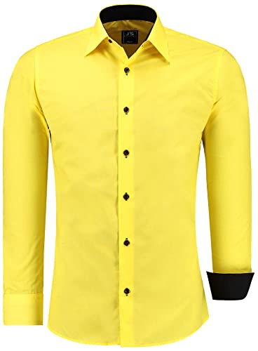J'S FASHION Herren-Hemd - Slim-Fit - Langarm-Hemd Freizeithemd - Bügelleicht - Gelb 3XL von J'S FASHION