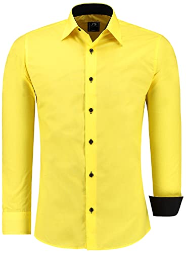 J'S FASHION Herren-Hemd - Slim-Fit - Langarm-Hemd Freizeithemd - Pflegeleicht Bügelleicht - Gelb M von J'S FASHION