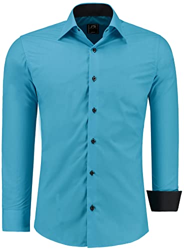 J'S FASHION Herren-Hemd - Slim-Fit - Langarm-Hemd Freizeithemd - Pflegeleicht Bügelleicht - Türkis 3XL von J'S FASHION