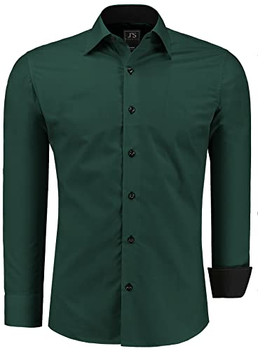 J'S FASHION Herren-Hemd - Slim-Fit - Langarm-Hemd Freizeithemd - Bügelleicht - Dunkelgrün 3XL von J'S FASHION