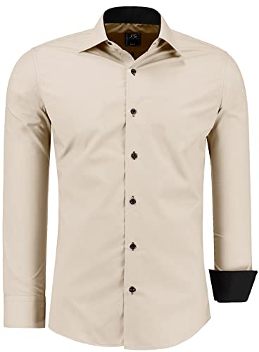 J'S FASHION Herren-Hemd - Slim-Fit - Langarm-Hemd Freizeithemd - Bügelleicht - Ecru 6XL von J'S FASHION