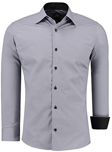 J'S FASHION Herren-Hemd - Slim-Fit - Langarm-Hemd Freizeithemd - Pflegeleicht Bügelleicht - Grau XXL von J'S FASHION