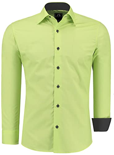 J'S FASHION Herren-Hemd - Slim-Fit - Langarm-Hemd Freizeithemd - Pflegeleicht Bügelleicht - Grün 4XL von J'S FASHION