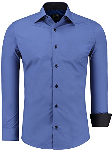 J'S FASHION Herren-Hemd - Slim-Fit - Langarm-Hemd Freizeithemd - Pflegeleicht Bügelleicht - Mittelblau M von J'S FASHION
