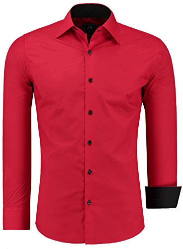 J'S FASHION Herren-Hemd - Slim-Fit - Langarm-Hemd Freizeithemd - Pflegeleicht Bügelleicht - Rot M von J'S FASHION