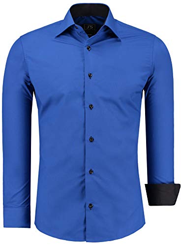 J'S FASHION Herren-Hemd - Slim-Fit - Langarm-Hemd Freizeithemd - Pflegeleicht Bügelleicht - Royalblau 3XL von J'S FASHION