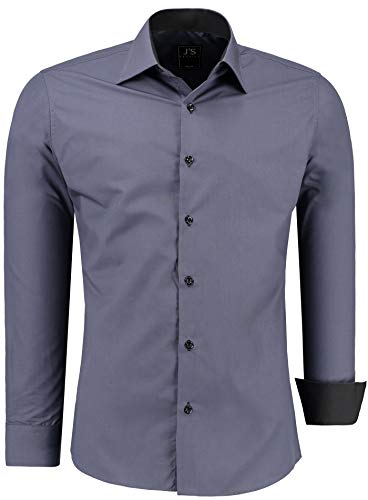 J'S FASHION Herren-Hemd - Slim-Fit - Langarm-Hemd Freizeithemd - Pflegeleicht Bügelleicht - Anthrazit 3XL von J'S FASHION