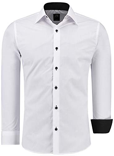 J'S FASHION Herren-Hemd - Slim-Fit - Langarm-Hemd Freizeithemd - Pflegeleicht Bügelleicht - Weiß mit Kontrast 3XL von J'S FASHION
