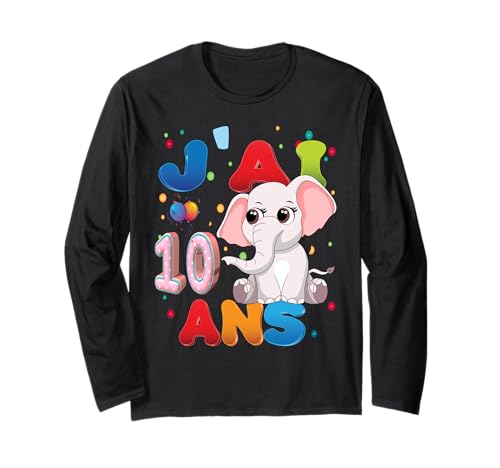Elefant Kind 10 Jahre Geburtstag Junge Mädchen Elefant Langarmshirt Elefant Kind 10 Jahre Geburtstag Junge Mädchen Elefant Langarmshirt von J'ai 10 Ans 10e Éléphant Anniversaire