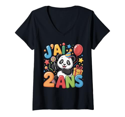 Damen Enfant Panda Enfant 2ans Anniversary Garcon Fille Panda T-Shirt mit V-Ausschnitt Damen Enfant Panda Enfant 2ans Anniversary Garcon Fille Panda T-Shirt mit V-Ausschnitt von J'ai 2 Ans panda Anniversaire