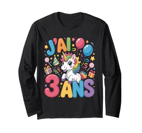 Enfant Unicorn Kind 3ans Anniversaire Garcon Licorne Mädchen Langarmshirt Enfant Unicorn Kind 3ans Anniversaire Garcon Licorne Mädchen Langarmshirt von J'ai 3 Ans licorne Anniversaire