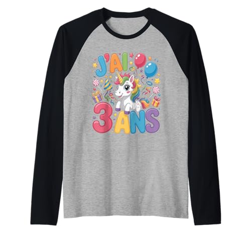 Enfant Unicorn Kind 3ans Anniversaire Garcon Licorne Mädchen Raglan Enfant Unicorn Kind 3ans Anniversaire Garcon Licorne Mädchen Raglan von J'ai 3 Ans licorne Anniversaire