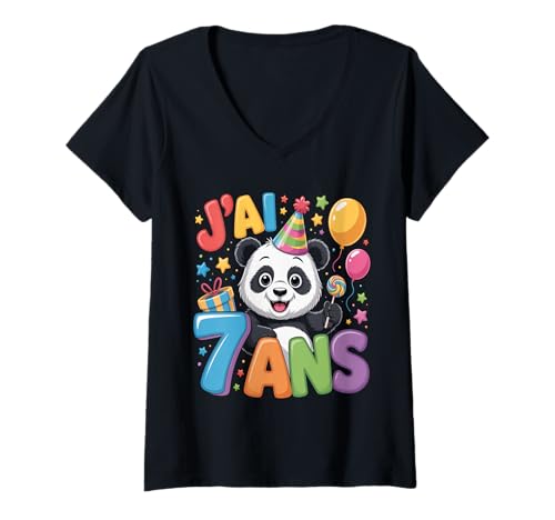 Damen Enfant Panda Enfant 7ans Anniversary Garcon Fille Panda T-Shirt mit V-Ausschnitt Damen Enfant Panda Enfant 7ans Anniversary Garcon Fille Panda T-Shirt mit V-Ausschnitt von J'ai 7 Ans panda Anniversaire