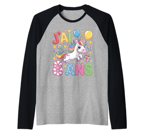 Enfant Unicorn Enfant 8ans Anniversaire Garcon Licorne Mädchen Raglan von J'ai 8 Ans licorne Anniversaire