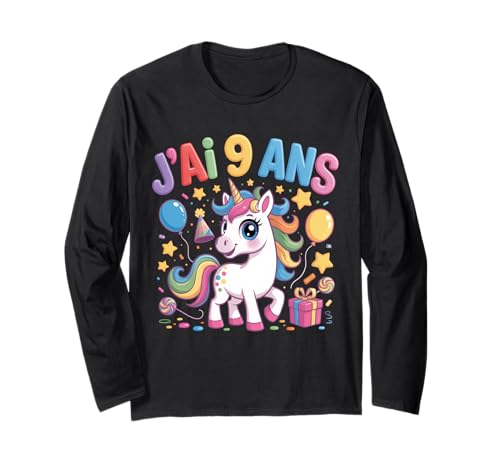 Enfant Unicorn Enfant 9ans Anniversaire Garcon Licorne Mädchen Langarmshirt von J'ai 9 Ans licorne Anniversaire