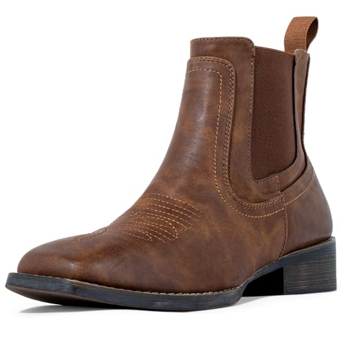 J's.o.l.e Herren Knöchel Kurz Cowboystiefel Quadratische Zehe Mode Western Kleid Stiefel Braun UK 13 von J's.o.l.e