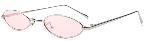 J&L Glasses Mode Retro ovale Sonnenbrille für Metallrahmen Shades Brillen Katzenauge Metall Rand Rahmen Frau Mode Sonnebrille Unisex Modische Gespiegelte Linse Sunglasses (Silver,pink) von J&L Glasses