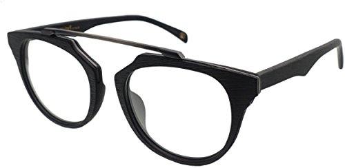 J&L Glasses Retro Klassisches Nerd Klar Hornbrille Brille mit Fensterglas Damen Herren Brillenfassung holz Stil (Black) von J&L Glasses